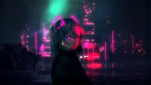 赛博朋克雨路女孩