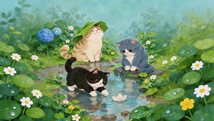小猫们雨中撒欢