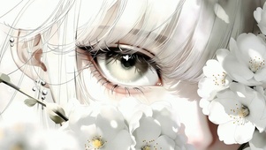 纯白银花眨眼女孩