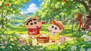 蜡笔小新春日樱桃野餐
