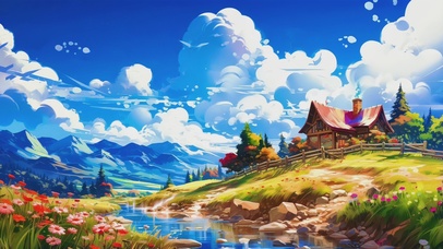 清新护眼童趣风乡村油画美景