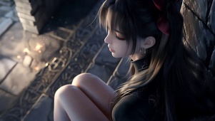 台阶上双马尾少女