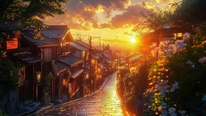 静谧夕阳无人小镇街道