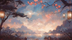 江畔晚灯