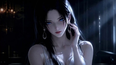 暗光蓝瞳黑发美少女