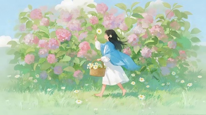 春天采花的女孩