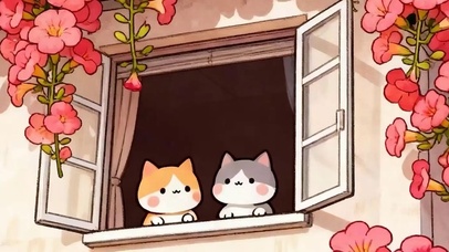 护眼小清新两只猫咪带鱼屏