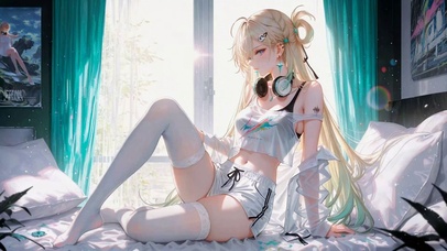 卧室窗边休闲美少女琳奈