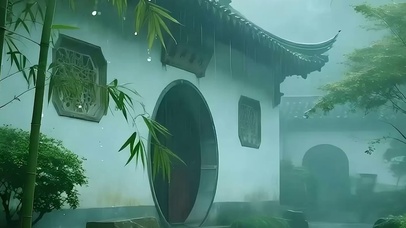 雨天竹林带鱼屏