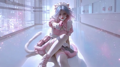 走廊里的粉色战斗猫娘