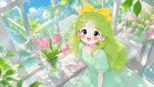 窗边清新小女孩