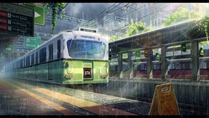 唯美治愈雨天高铁站