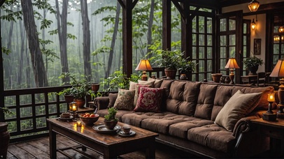 【雨景】郊外的别墅客厅