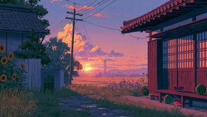 小镇晚霞壁纸
