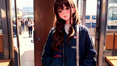 站在地铁里的可爱女孩