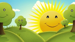 卡通儿童绿色小树苗太阳笑脸