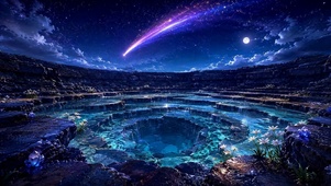 梦幻星空蓝池流星月夜美景