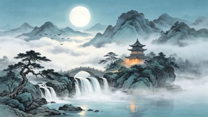 山水云海瀑布