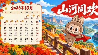 山河同欢拉布布秋日国庆日历