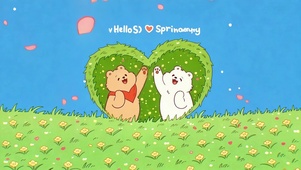 可爱小熊把春天的快乐举过头顶