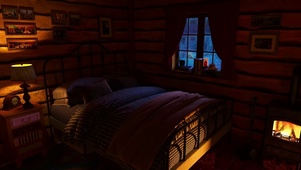 在舒适的冬季木屋入眠