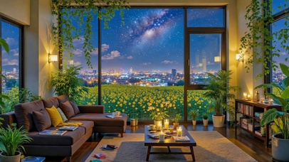 星空下的城市花海夜景