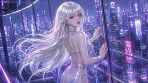 赛博都市银发美少女