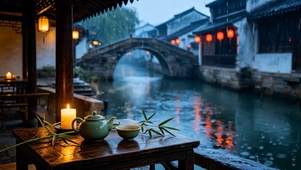 江南水乡雨景