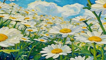 油画花朵带鱼屏