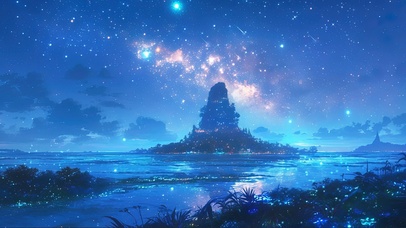 热带海滩明亮星空