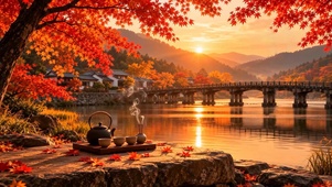 山水湖畔红叶