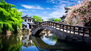 桥边古镇美景