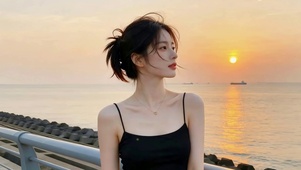 晚霞路边女孩