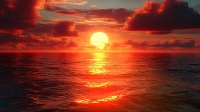 梦幻晚霞海面落日