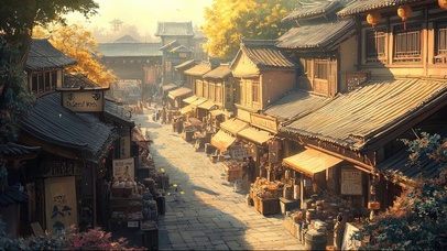 古风小镇落日城市街景