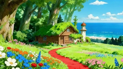 护眼绿景海景树木双屏