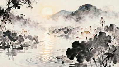 古风山水墨画莲花