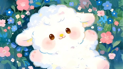 萌萌小羊蓝色的花海