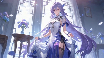 紫发旗袍二次元美少女