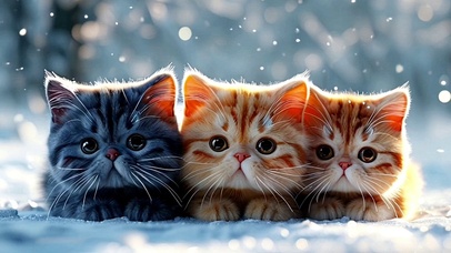 东张西望的三只小猫