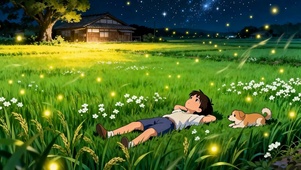 躺着草地护眼绿景