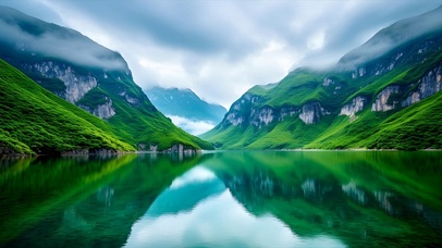 护眼云雾缭绕山水