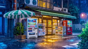 雨夜街边便利店