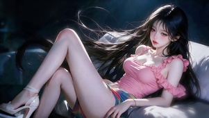 唯美粉衣长发少女