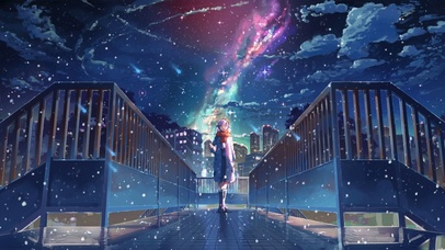 夜空看着下雪的女孩 (1)