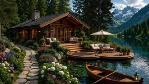 宁静的湖畔小屋