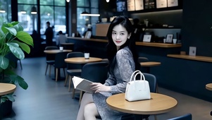 餐厅里准备就餐的清纯美女