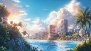 热带海边城市梦幻夏日