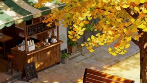 秋天路边咖啡店