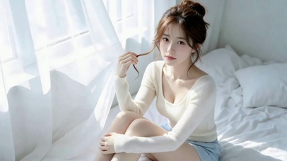 窗边晨光下的清纯美少女